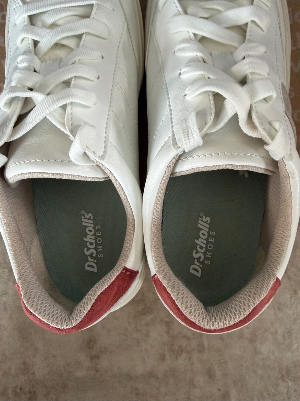 Dr. Scholl's Madison White Sneakers with Beige Chevron and Red Heel Tab - Picture 6 of 7